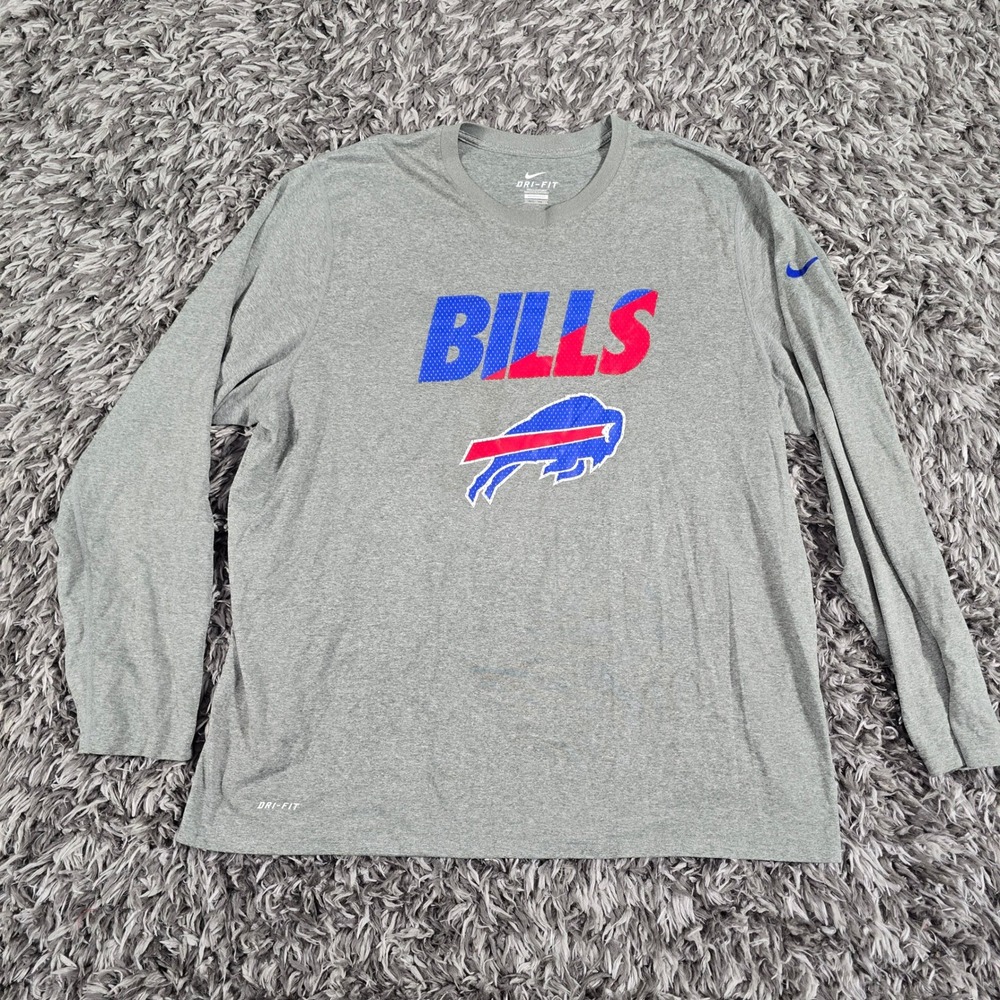 Nike Buffalo Bills NFL Dri-FIT Long Sleeve Shirt Mens 2XL Gray 789593-063